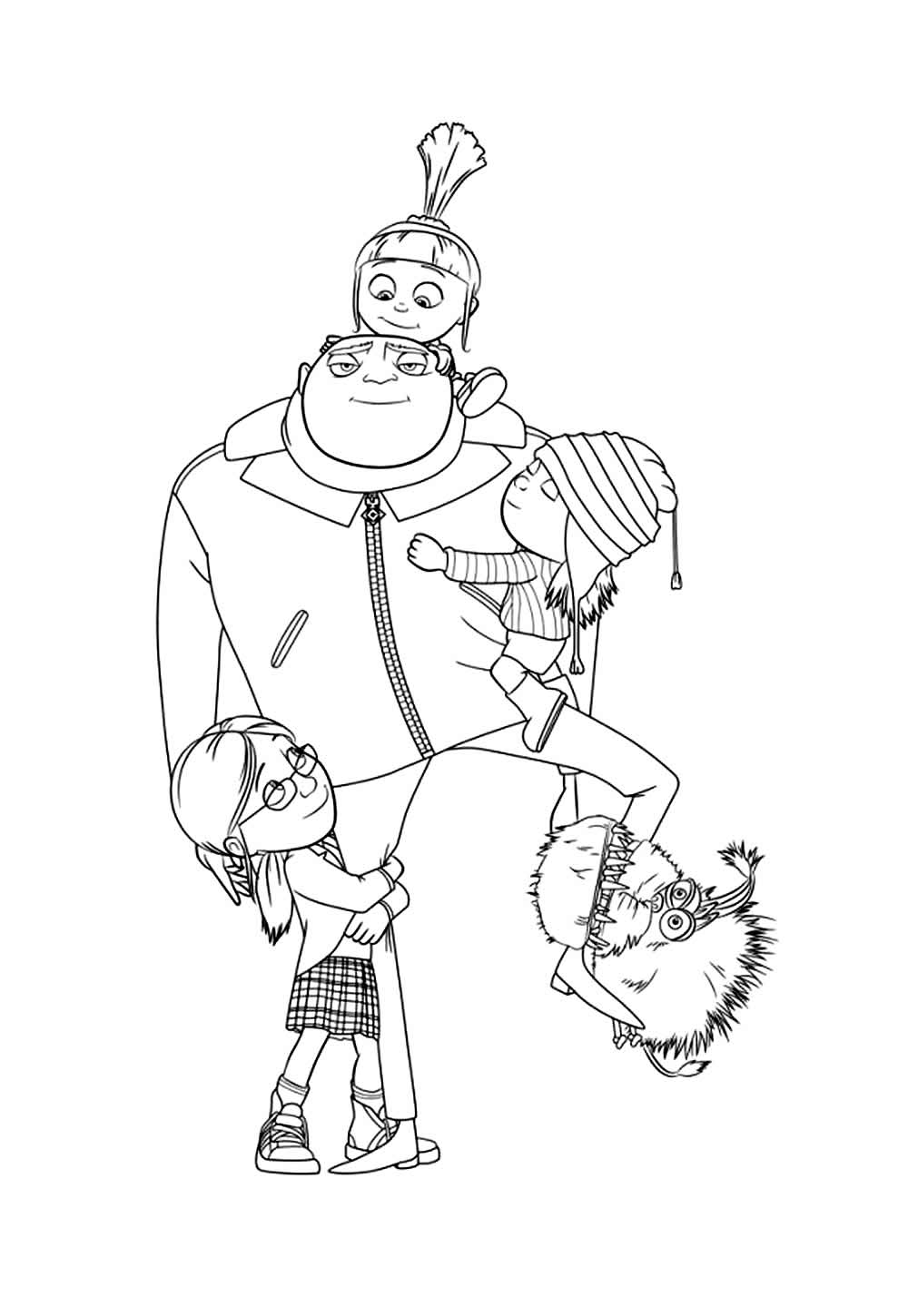 Desenho de Gru e as Meninas para colorir