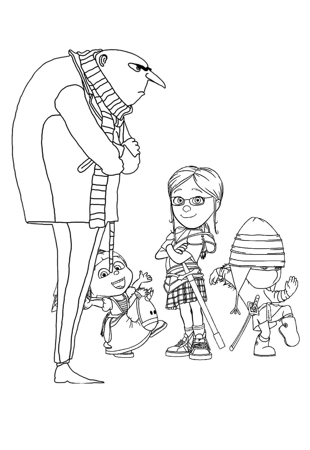 Desenho de Gru e as Meninas para colorir