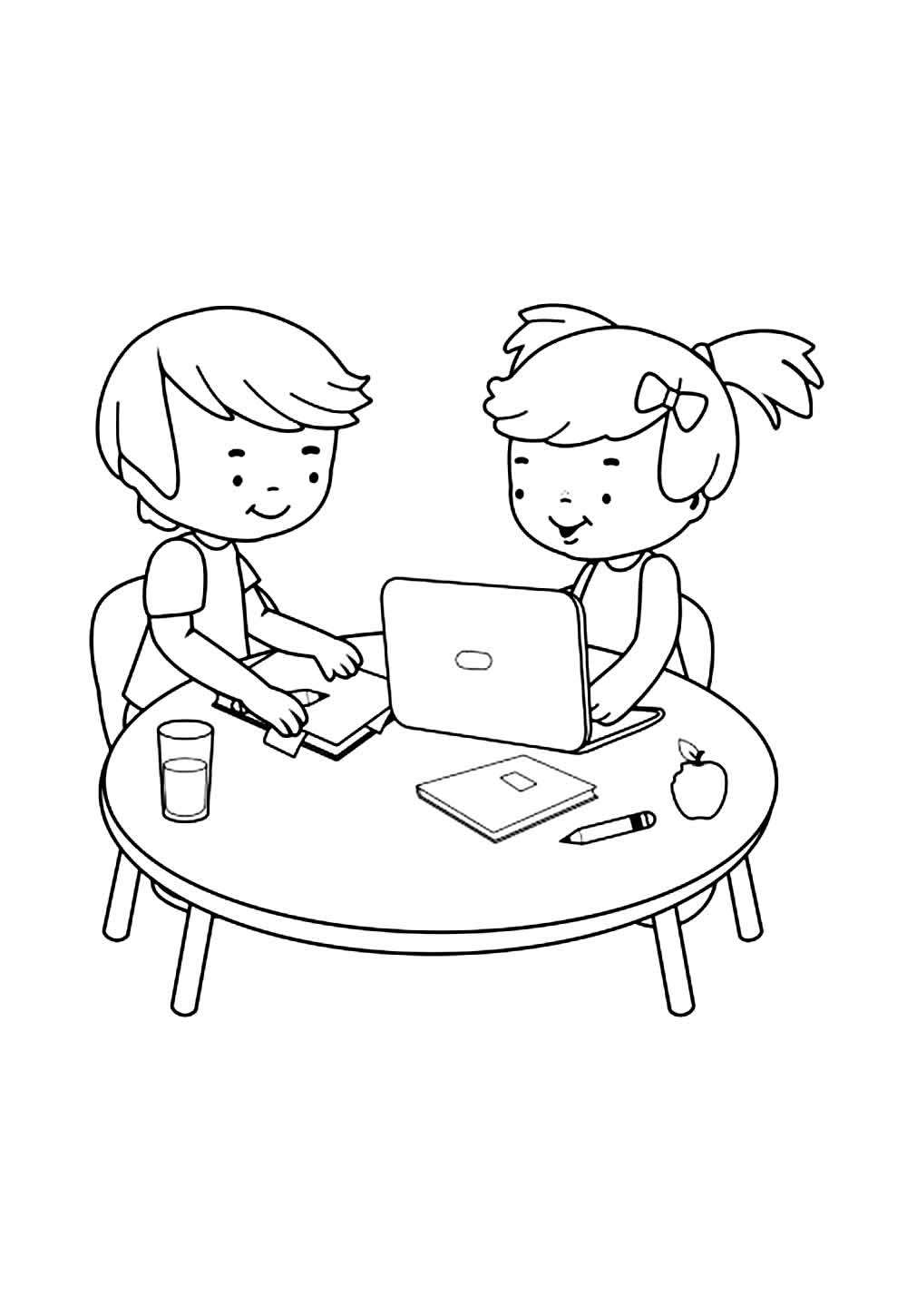 Desenho de Crianças Estudando para colorir
