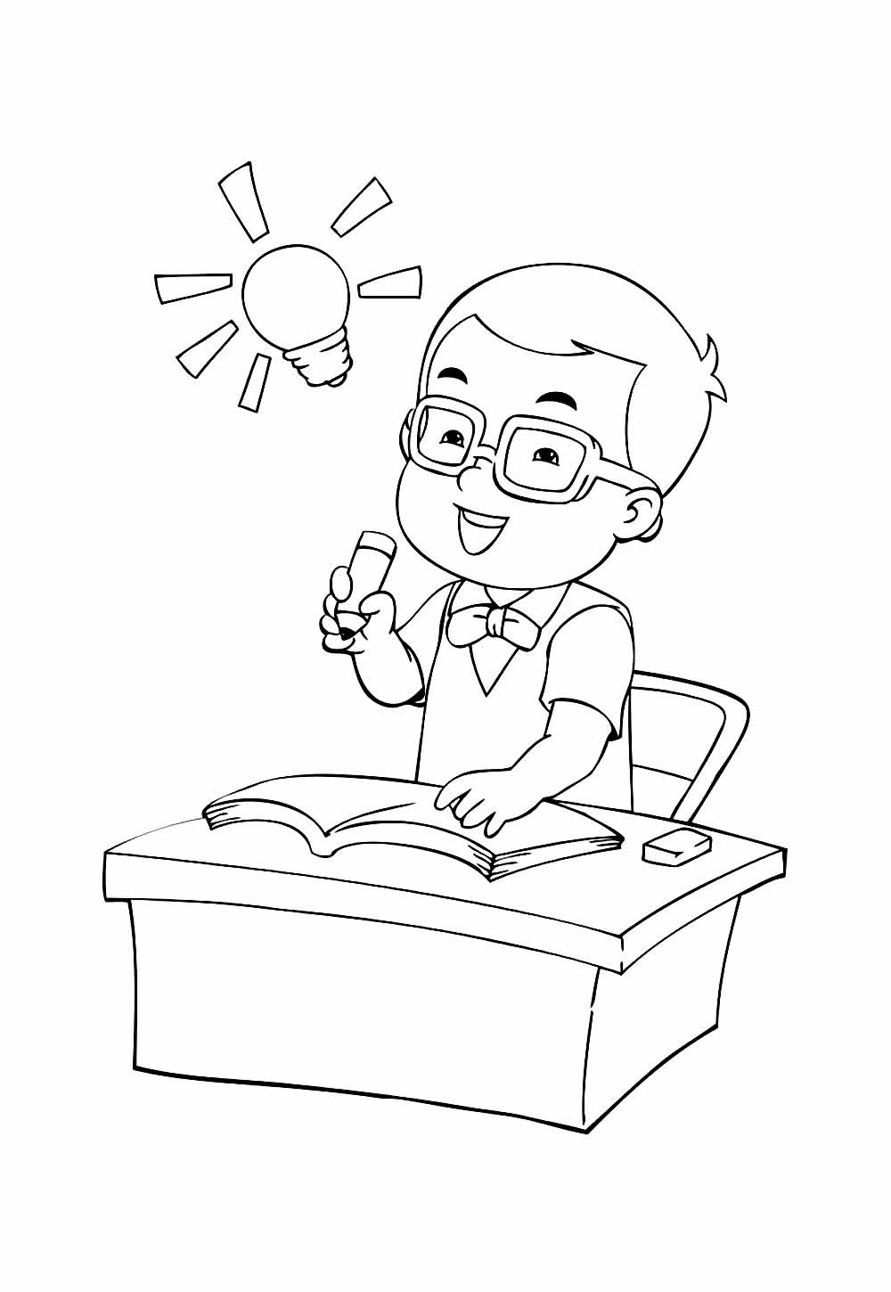 Desenho de Menino Estudando para colorir
