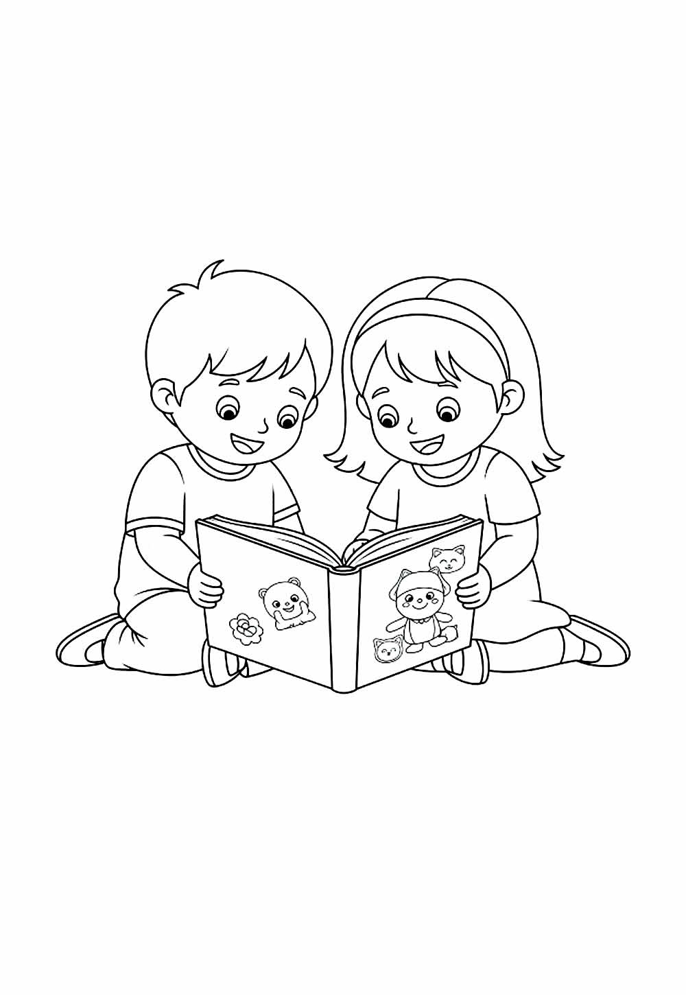 Desenho de Crianças Estudando para pintar