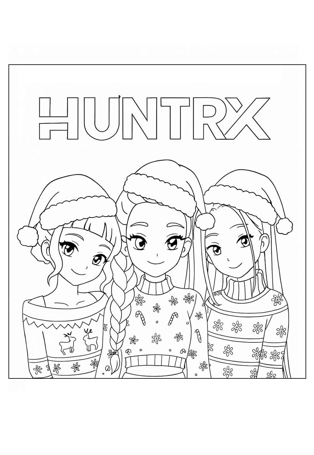 Desenhos das Guerreiras do K-Pop de Natal para colorir