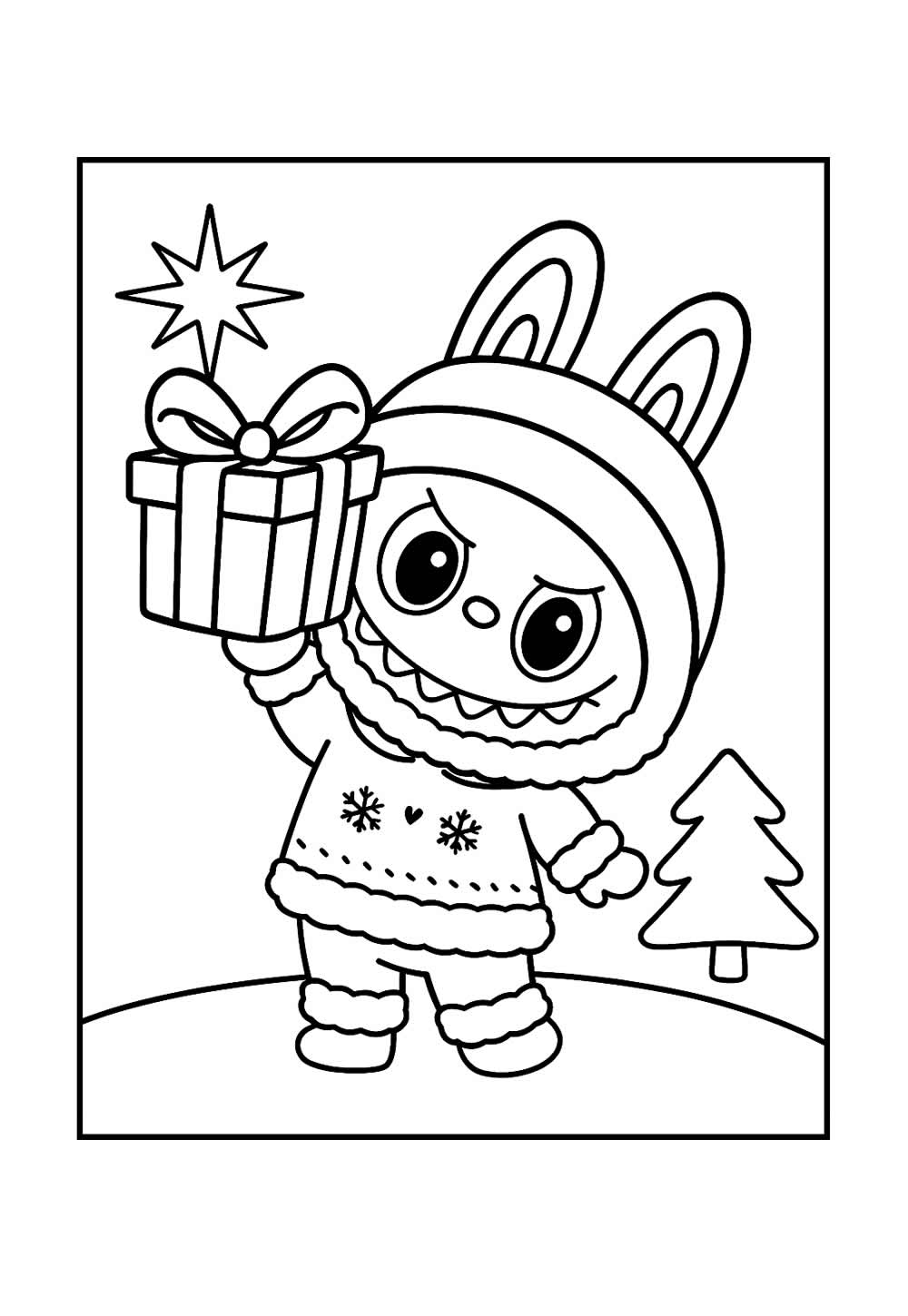 Desenho de Labubu de Natal para colorir