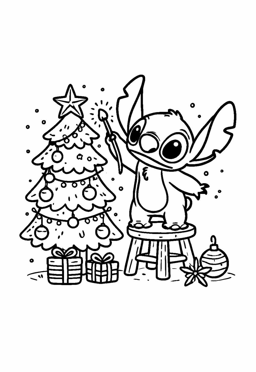Desenho de Stitch de Natal para colorir