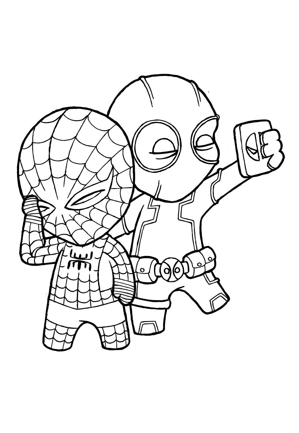 Desenho de Deadpool e Homem-Aranha Baby para colorir