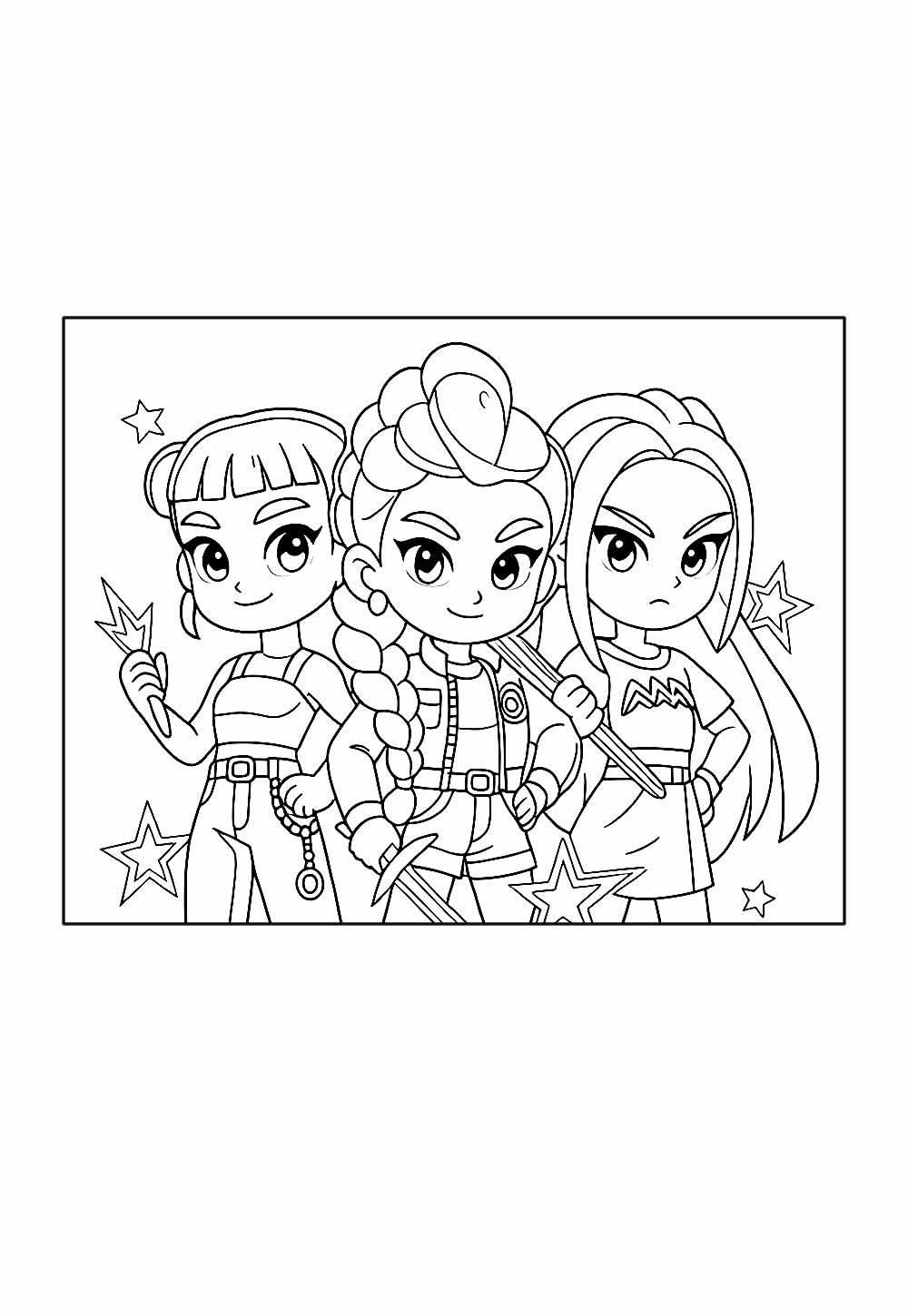Desenho de Guerreiras do K-Pop Baby para colorir