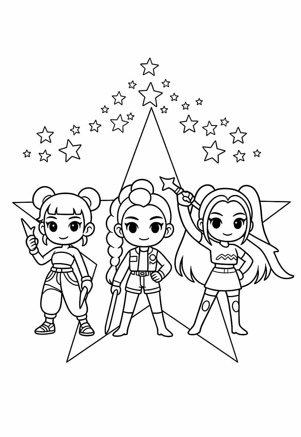 Desenho de Guerreiras do K-Pop Baby para colorir