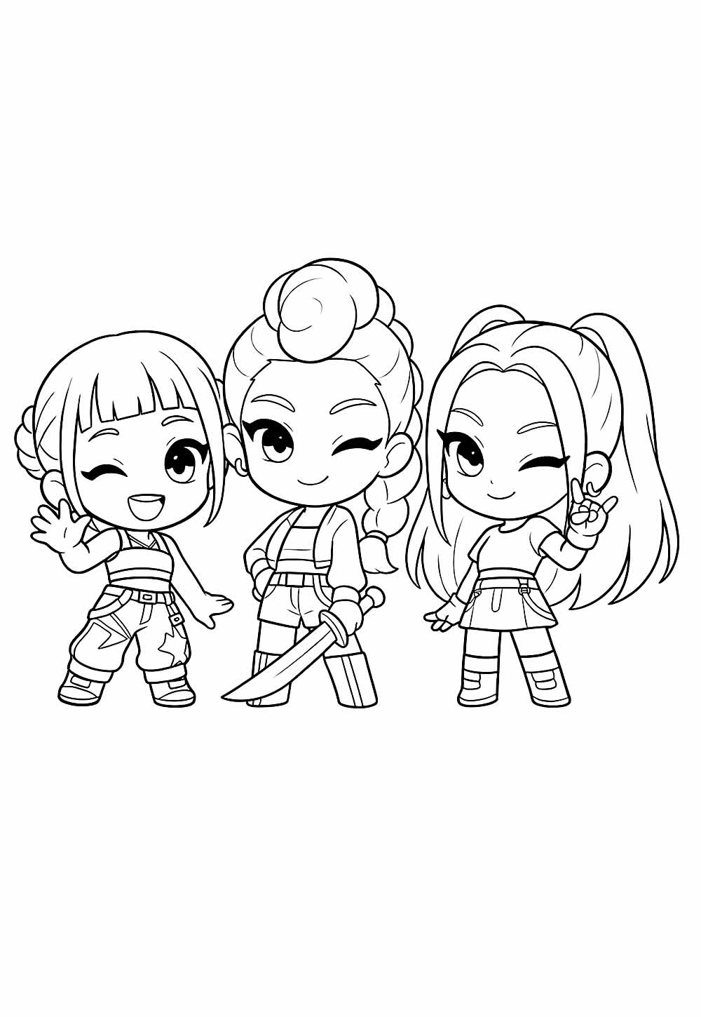 Desenho de Guerreiras do K-Pop Baby para pintar