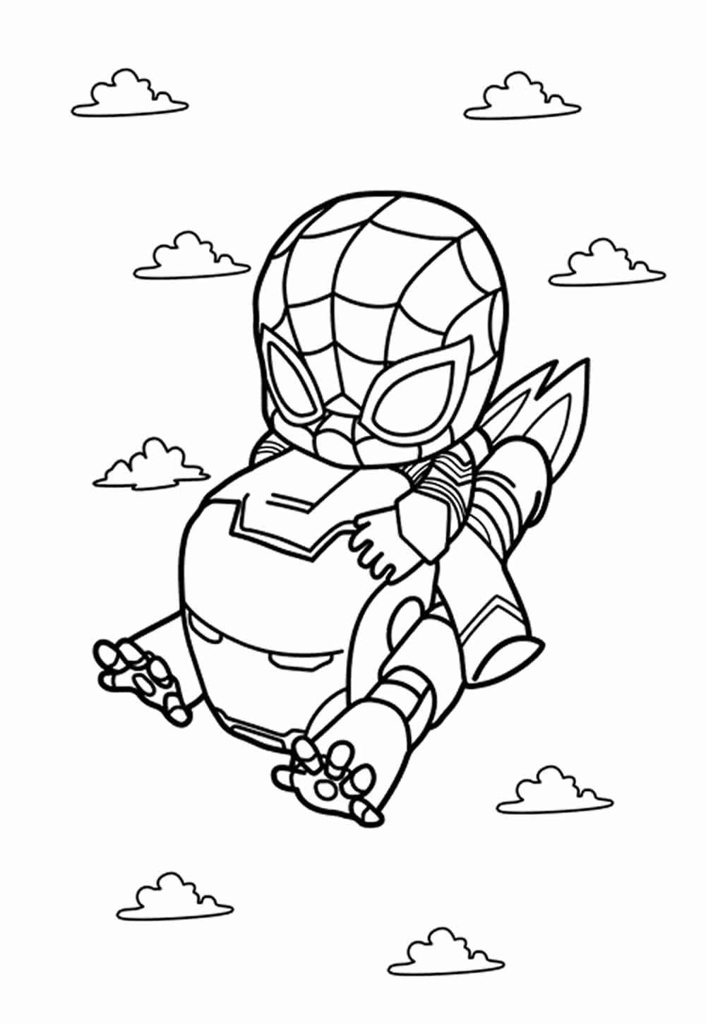 Desenho do Homem de Ferro Baby e Homem-Aranha Baby para colorir