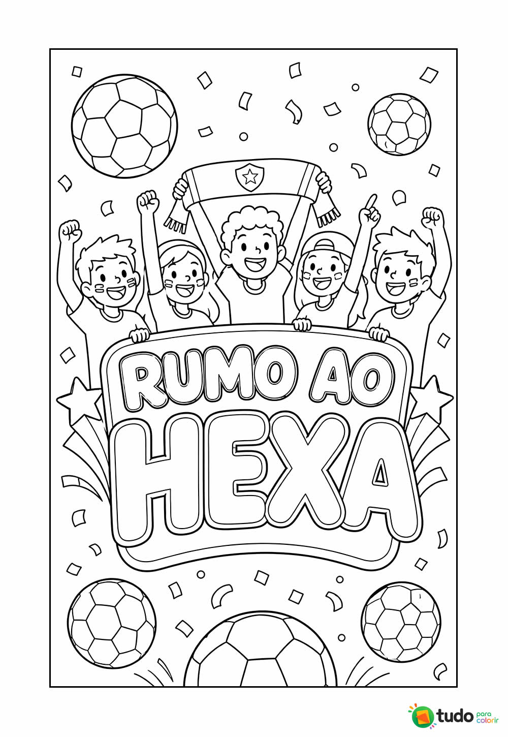 Desenho para colorir - Futebol - Copa do Mundo - Hexa