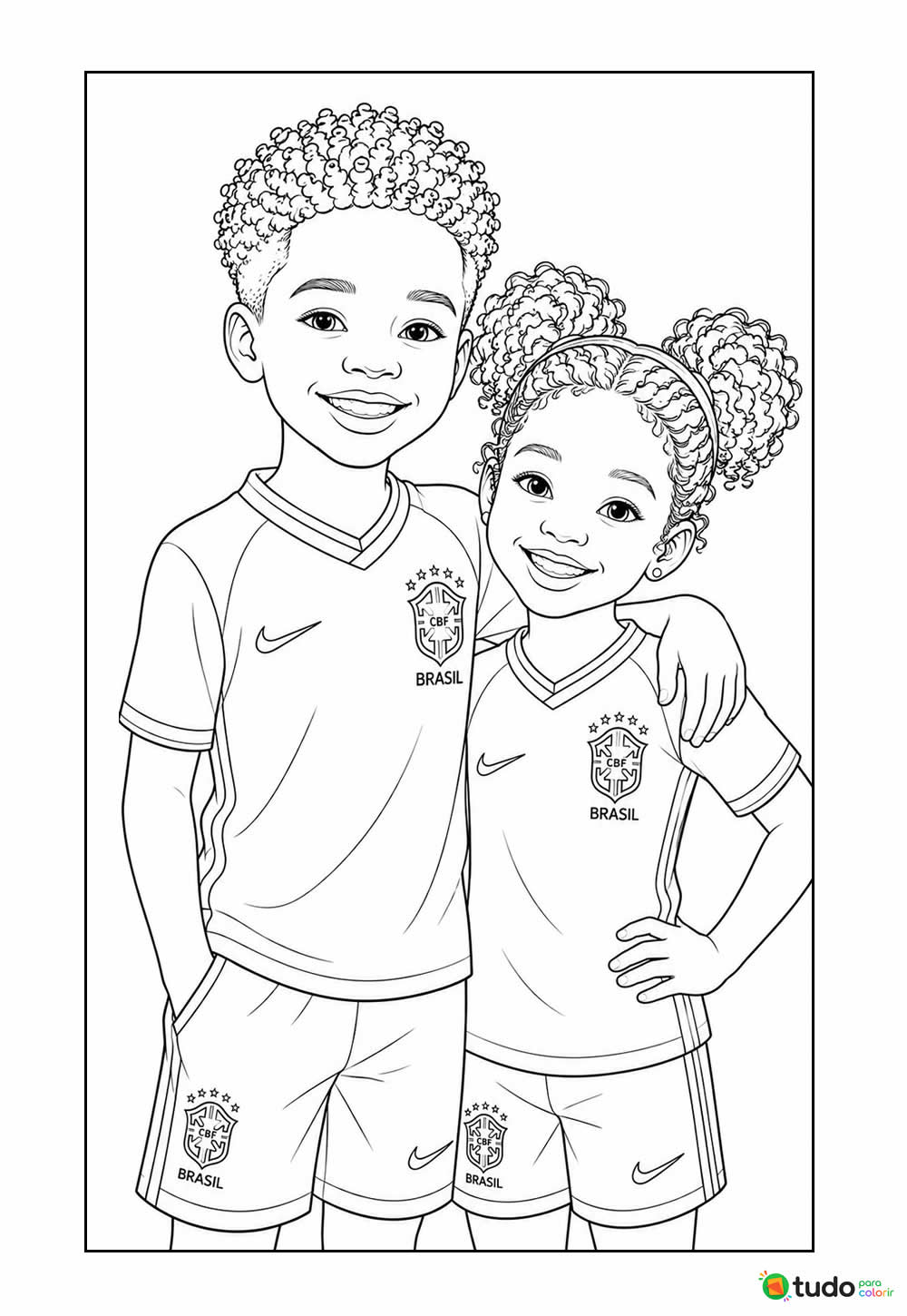 Desenho de Crianças com Camisa do Brasil