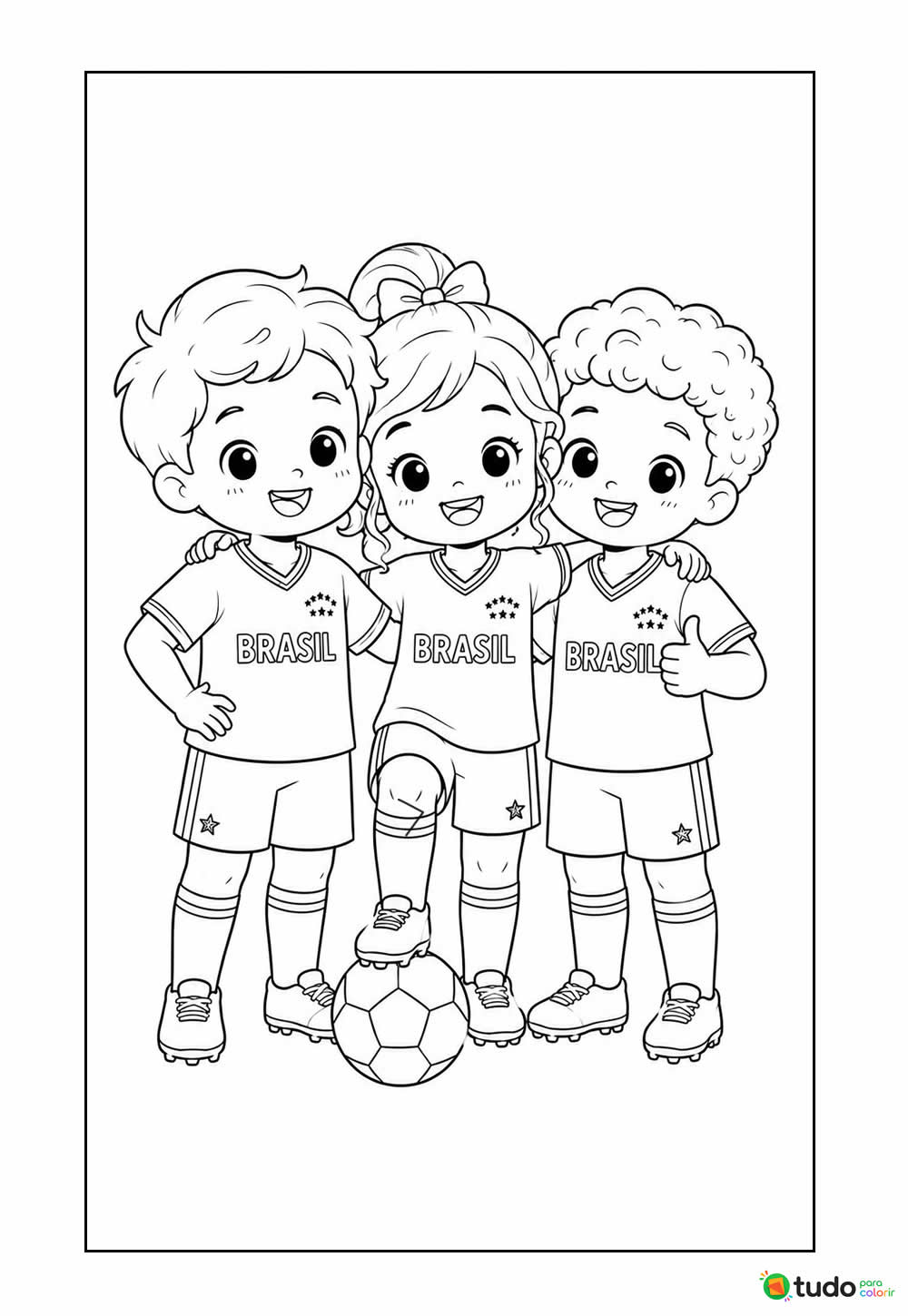 Desenho de Crianças com Camisa do Brasil Torcendo pela Seleção
