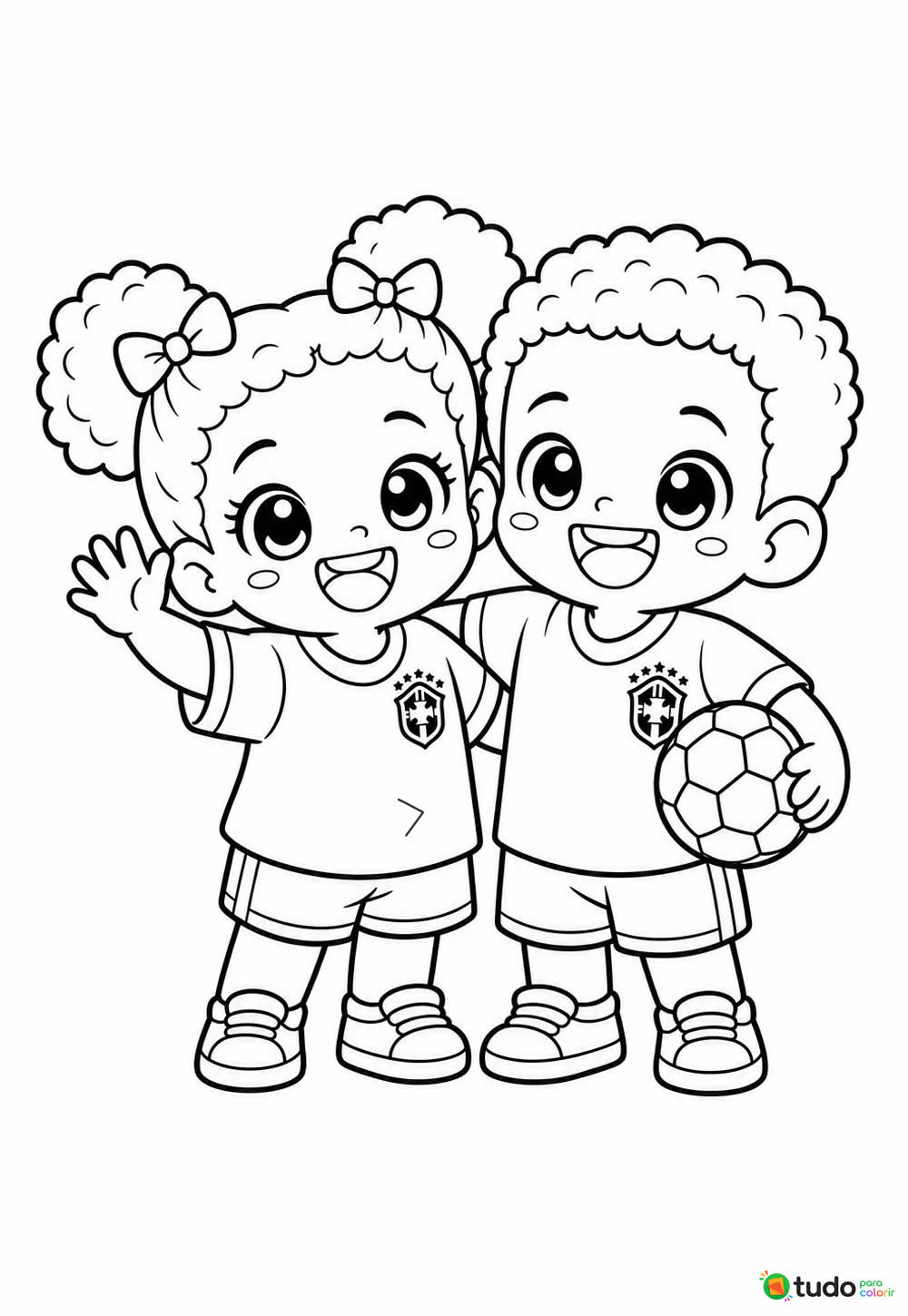 Desenho Fofo de Crianças com Camisa do Brasil