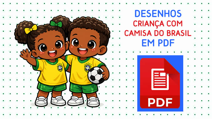 Desenhos de Crianças com Camisa do Brasil para colorir em PDF