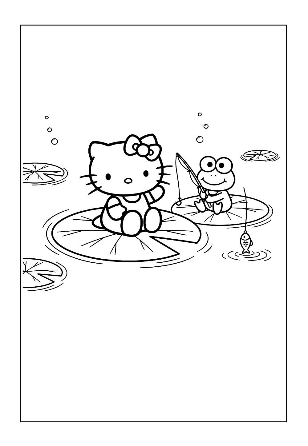 Desenho de Keroppi e Hello Kitty para colorir