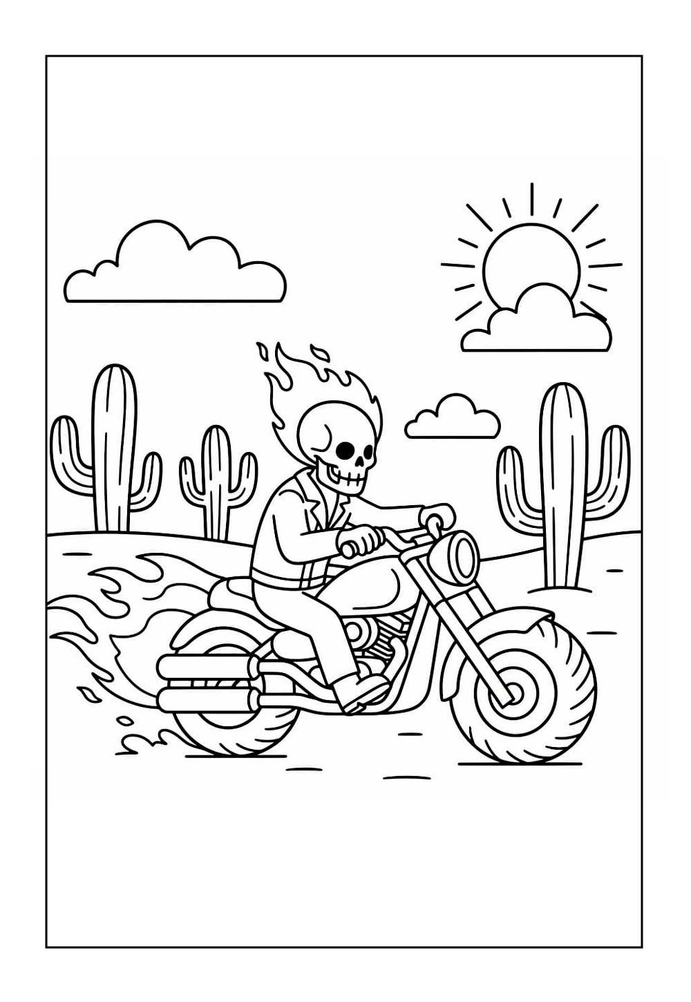 Desenho do Motoqueiro Fantasma no Deserto para colorir