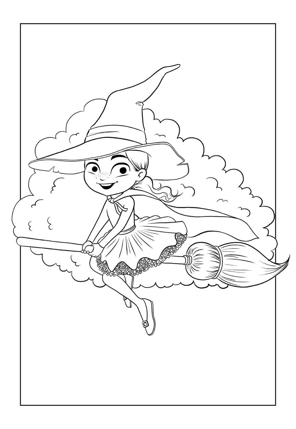 Desenhos de Bruxa Voando com Vassoura para pintar