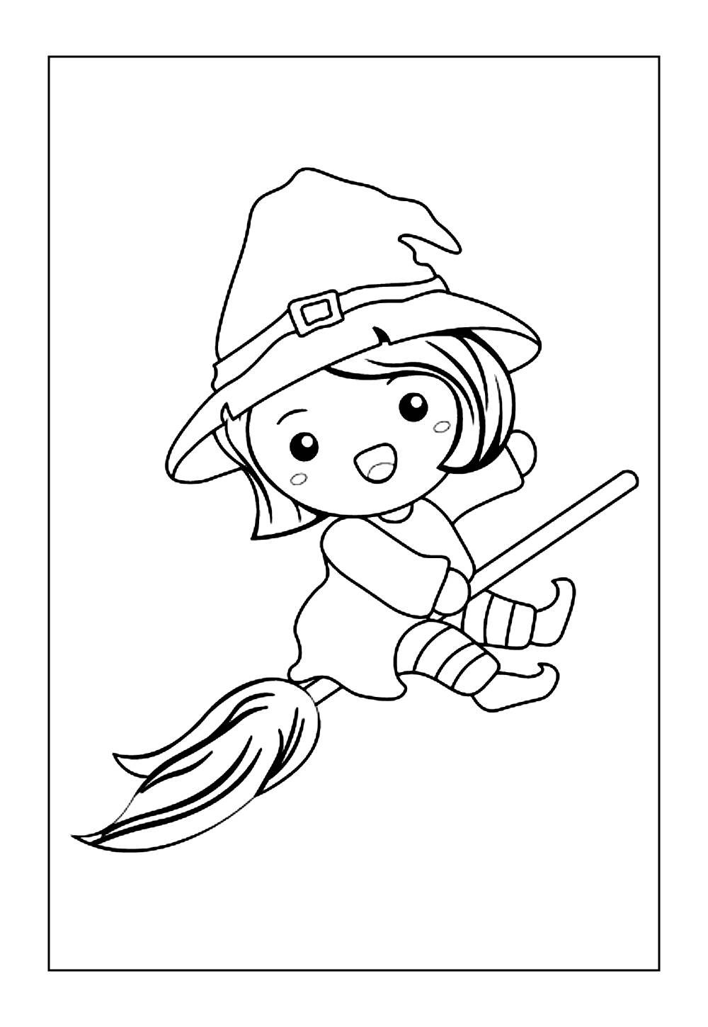 Desenho de Bruxa Voando para colorir
