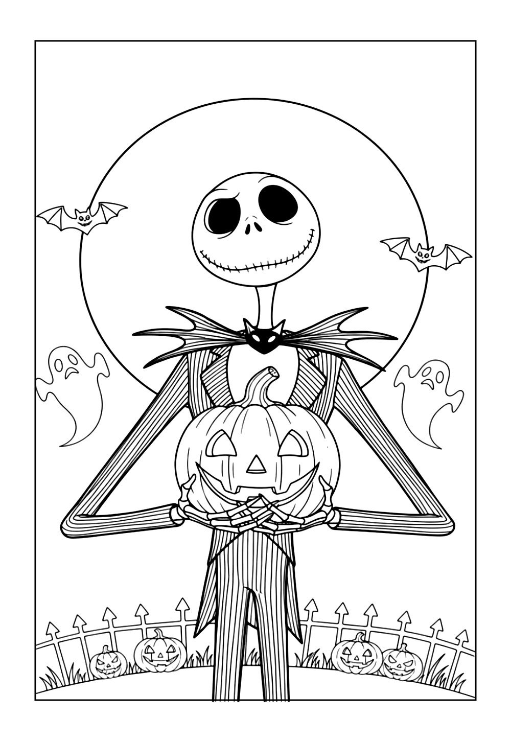 Desenho do Jack Esqueleto para imprimir e pintar